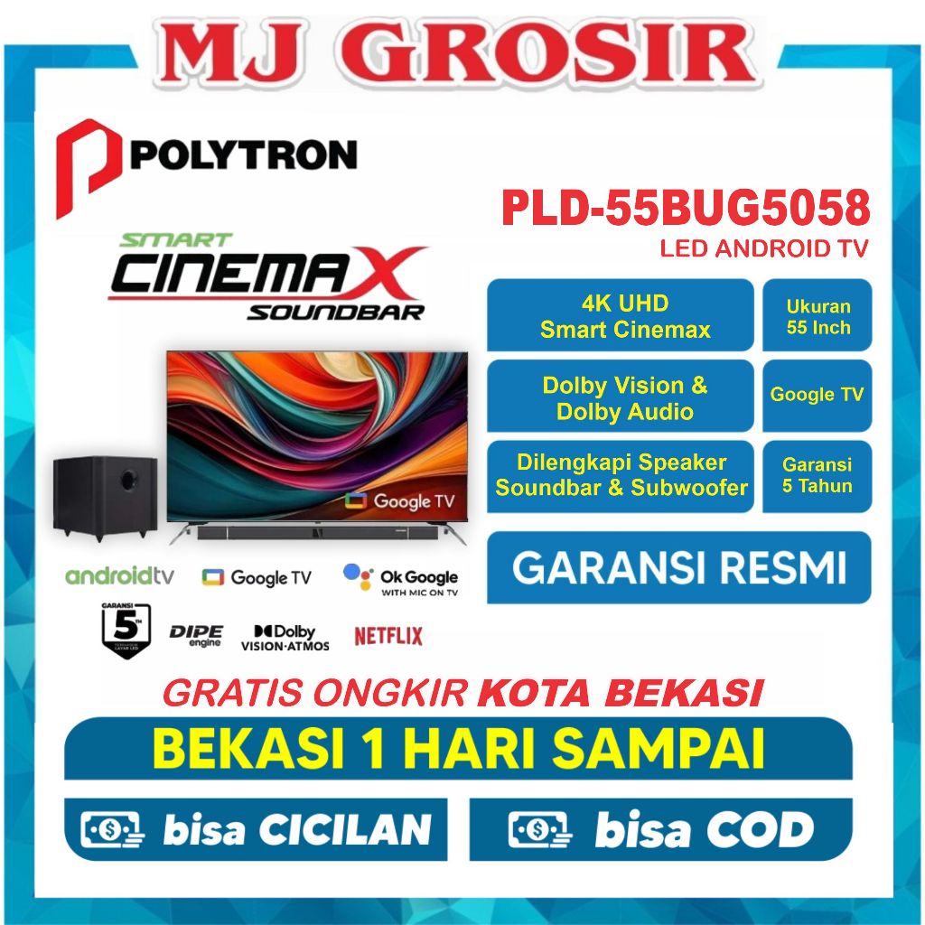 LED TV POLYTRON 55" 55 BUG 5058 / 55BUG5058 55 INCH ANDROID TV SOUNDBAR