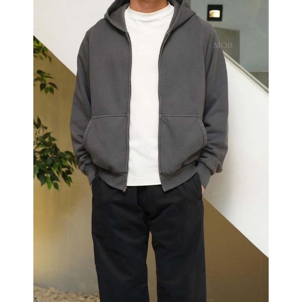 Yeezy x Gap Full Zipper Boxy Hoodie Dark Grey Washed size L