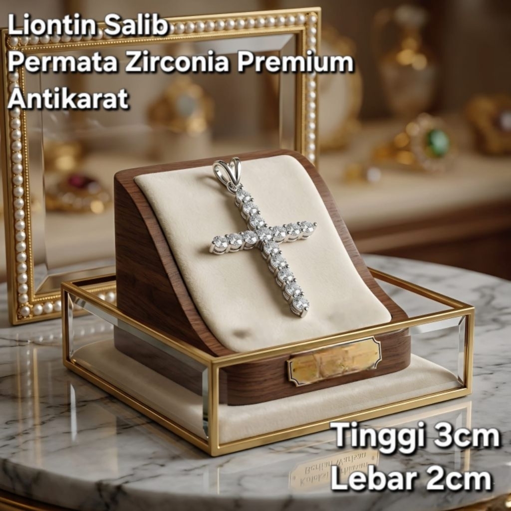 Liontin Kalung Salib Permata Sirkon Antikarat Premium