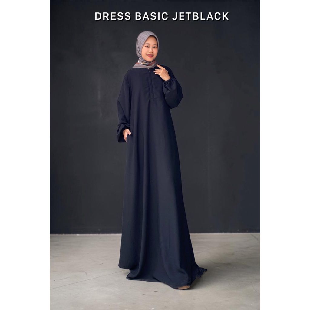 Gamis polos umroh Shofiya Busui Friendly putih hitam jetblack