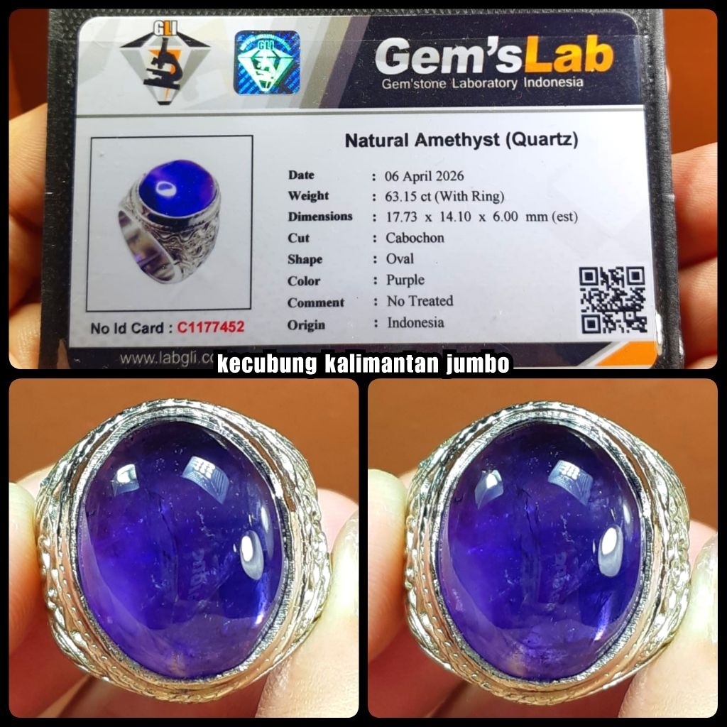 cincin batu kecubung ungu super clean ( barang jumbo HQ ya )