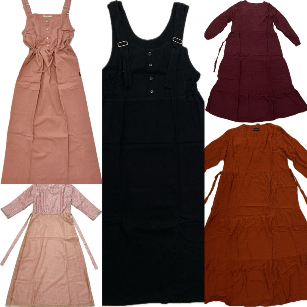 [PRELOVED] Dress Muslim Wanita Overall Gamis Casual Simple Hitam Pink Marun Merah Bata Terracota