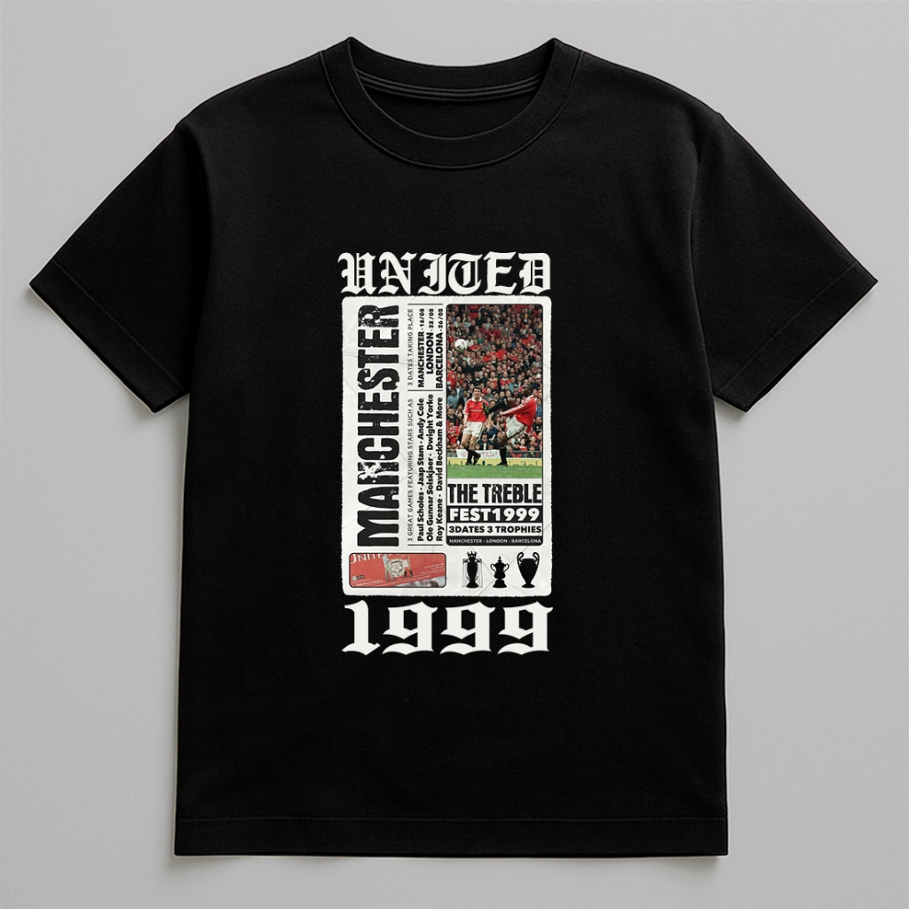Kaos Manchester United Treble 1999 Hitam M-XL