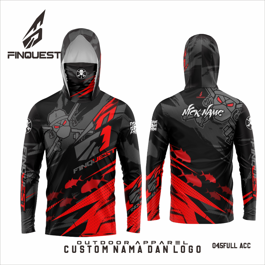 Jersey Mancing Fishing Syndicate RED NEVER FAIL Full Masker Hoodie