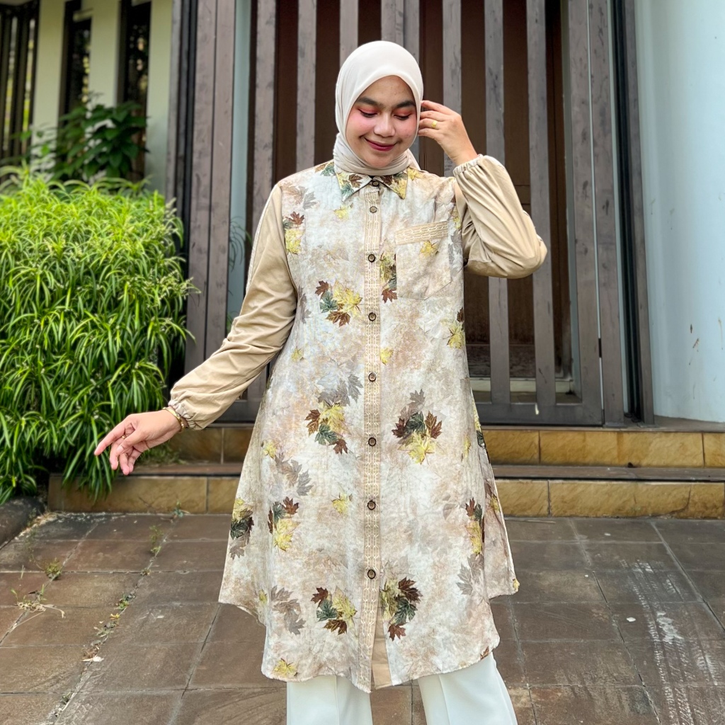 Tunik Corduroy Wanita Muslimah Premium Ld 110cm Motif Elegan Kancing Depan Full Panjang 95 Allsize