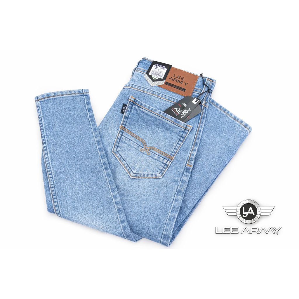 Celana Ripped Jeans Pria Skinny Fit Lee Army Original Stretch Premium Warna Blue Denim Slimfit Celan