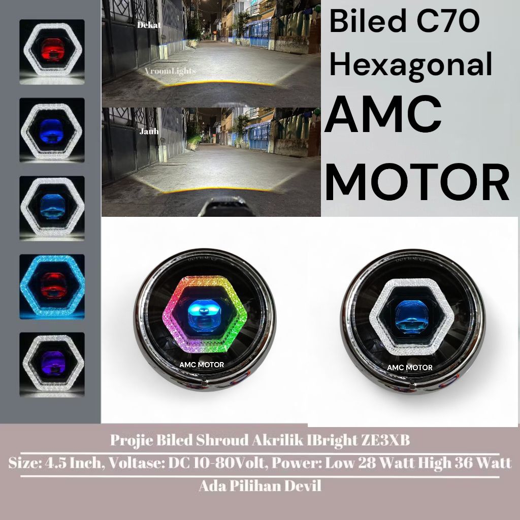 lampu biled C70 hexagonal RGB biled C70 reflektor C70