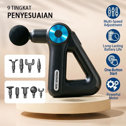 Pijat Elektrik Massage Gun 9in1Relaksasi Otot Otomatis, Pengisian Daya USB, Pijat Kebugaran Getaran,