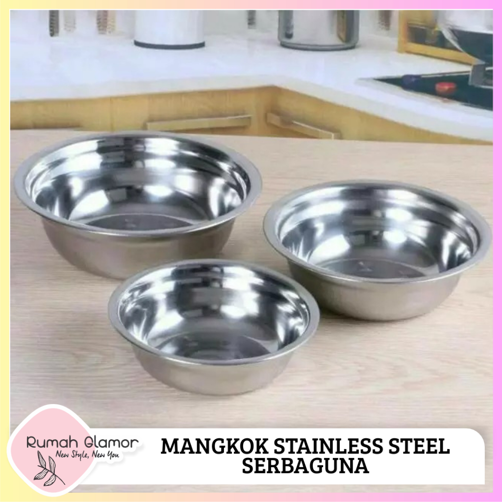 Baskom Kecil Mangkok Makan 14cm - 26cm Mangkok Stainless Baskom Stainless Mangkuk Stainless Kecil Wa