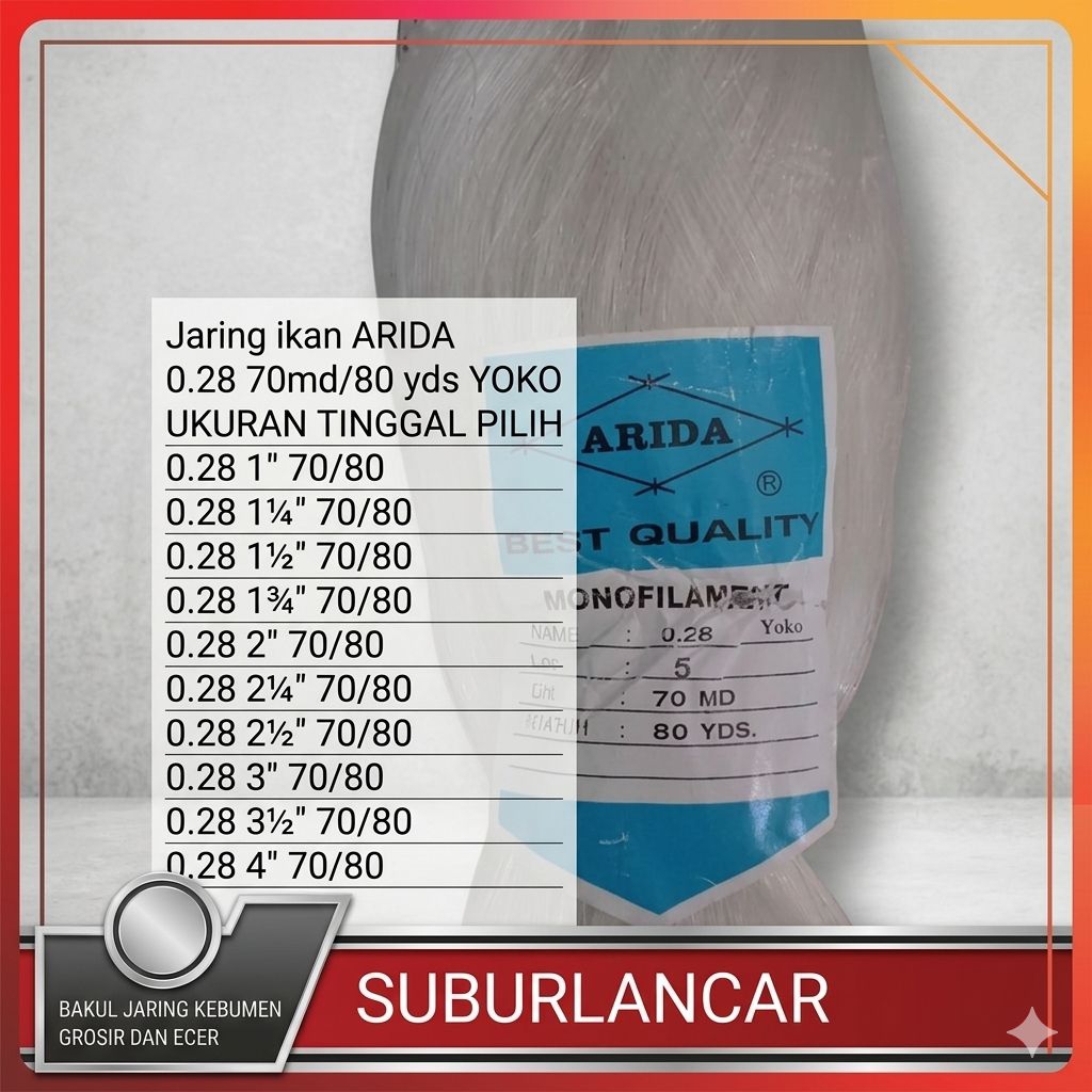 Jaring ikan arida 0.28 70md/80yds yoko mujur UKURAN TINGGAL PILIH Jaring arida pukat ikan jaring ika