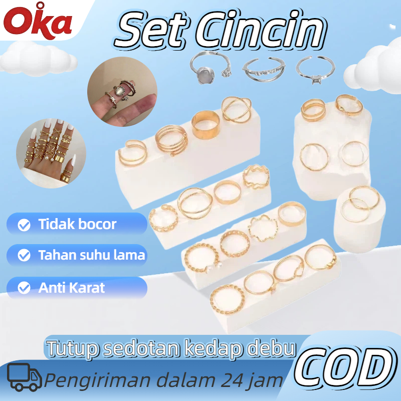 Cincin set paduan aksesoris fashion 22 in 1 Set Ring cincin rantai emas