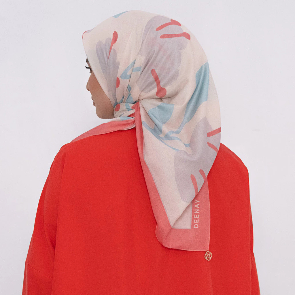 Deenay Liana Series Pink Voal Ultrafine 115 x 115 Hijab Segi Empat Motif