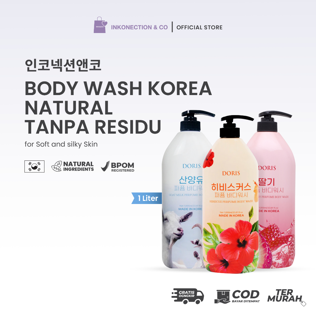 [Termurah] DORIS - Body Wash Import Korea 1L - Ukuran Jumbo untuk pemakaian 6 bulan + | Wangi segar 