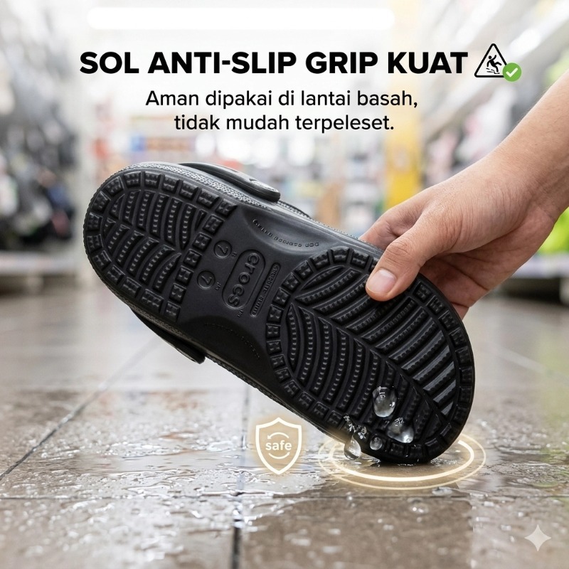 TERBARU [COD] ORIGINAL SANDAL CROCS CLASSIC UNISEX CLOG - HITAM