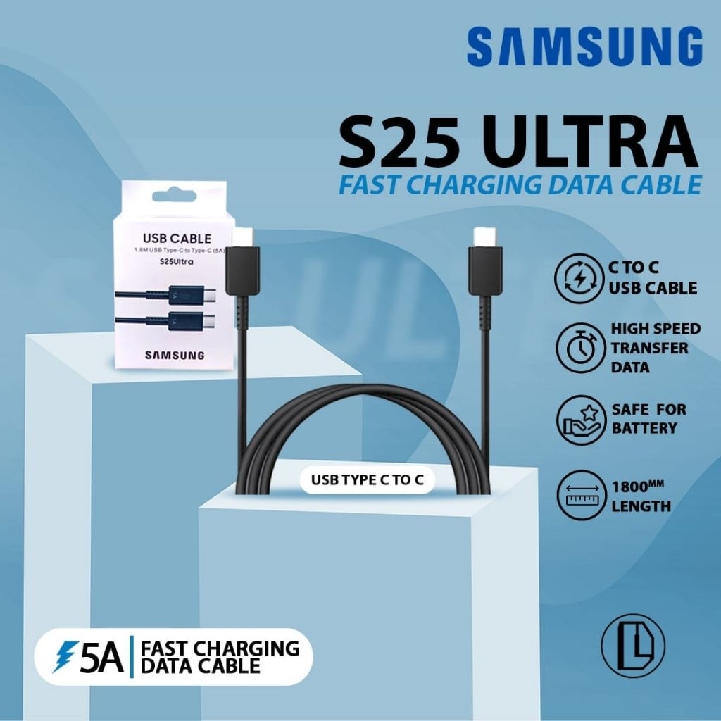 Kabel Data C to C Samsung S25 Ultra 5A (Panjang 1,8 Meter) (Support Fast Charging)