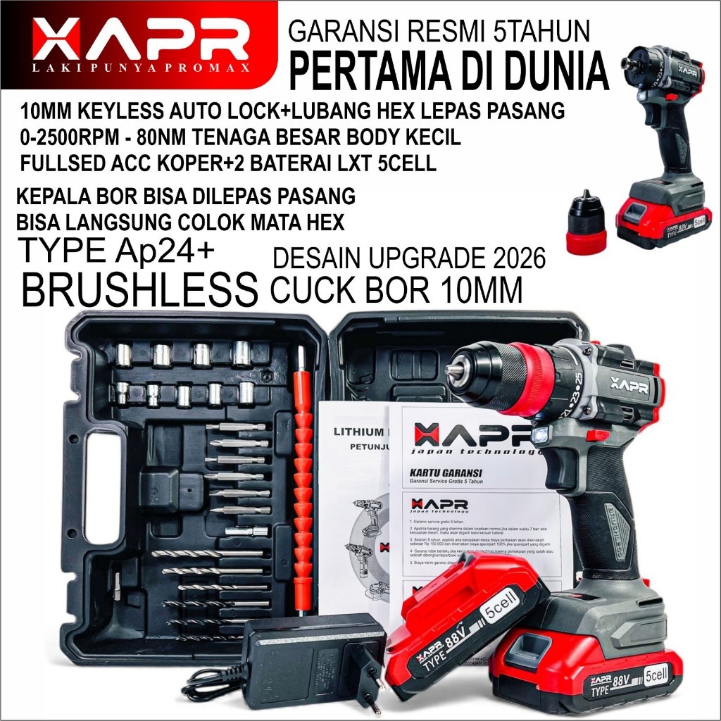 BOR BATERAI APR JAPAN AP24+ garansi resmi fullset 2 BATERAI fullset mata bor