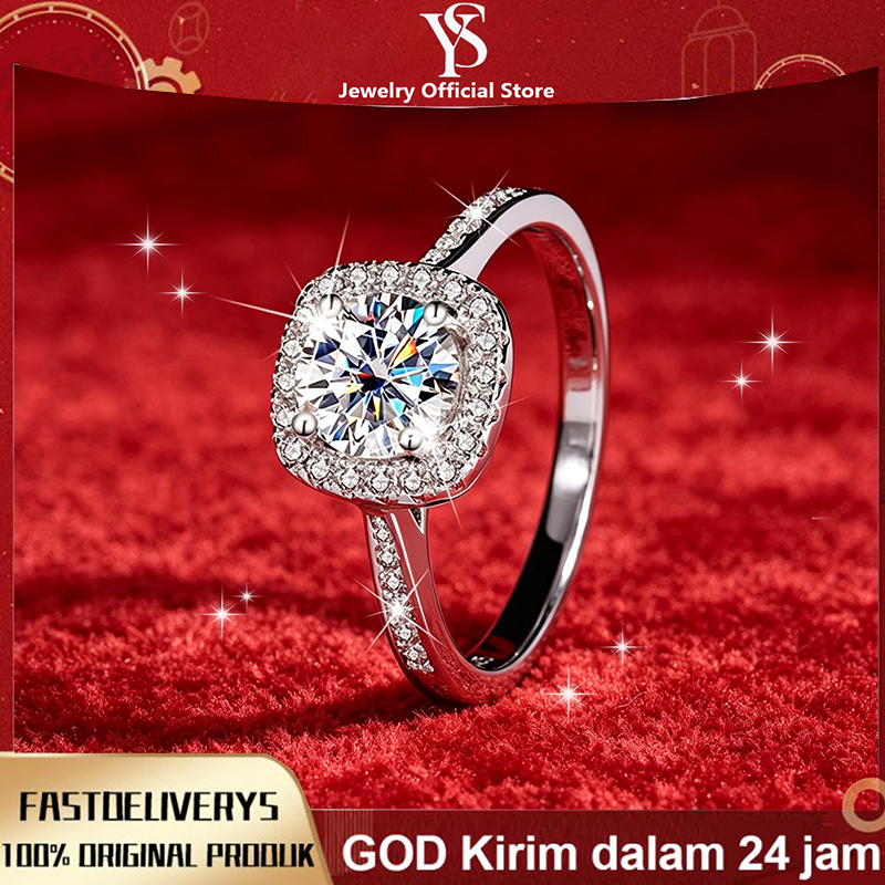 YSJEWELRY - Cincin Berlian Persegi Perak Asli 925 Bersertifikat / Cincin Berlian Wanita Bersertifika