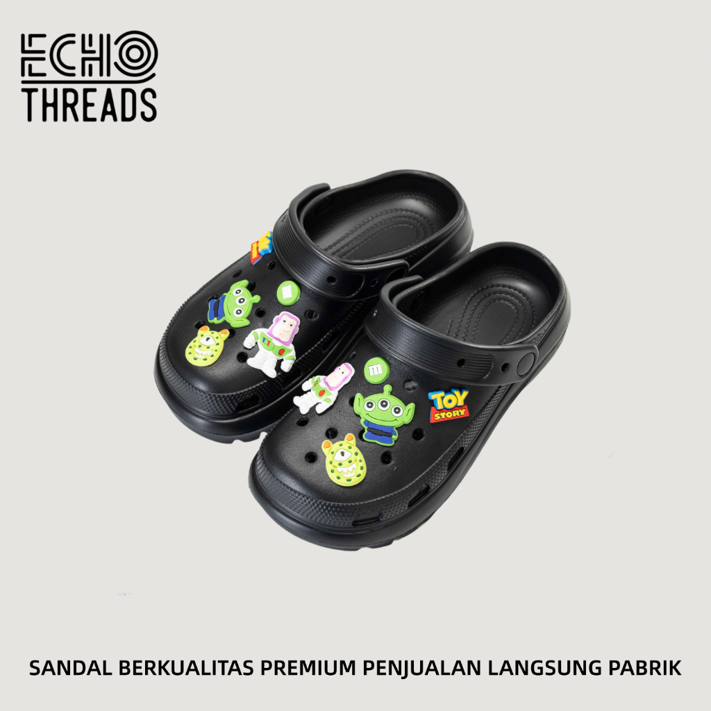 Echo - Sendal Lubang Platform 5cm Hiasan Toy Story Buzz Lightyear Sendal Clogs Modis Wanita Pria Ant