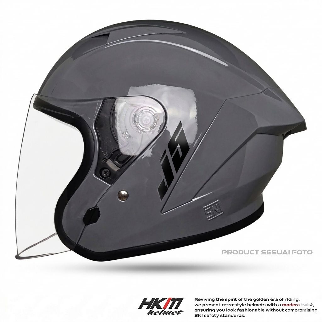 Helm Half Face HKM J5 | Grey Glosy | Helm Premium Untuk Pria Dan Wanita Dewasa SNI