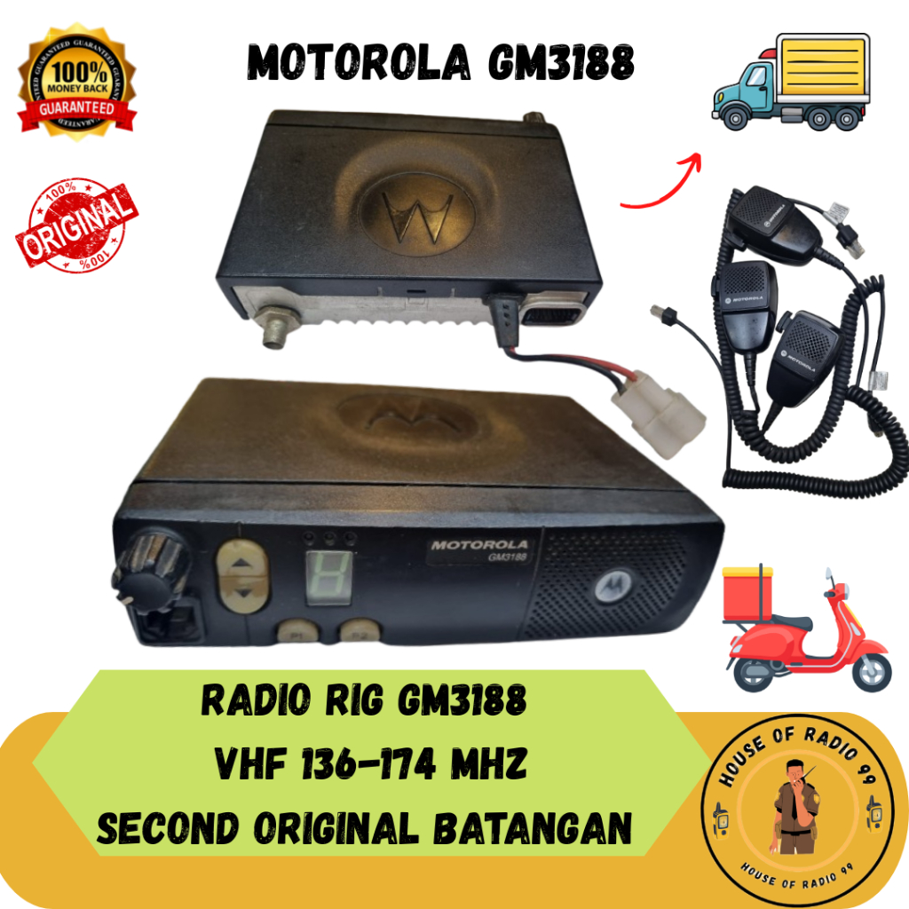 RADIO RIG MOTOROLA GM3188 VHF SECOND ORIGINAL LENGKAP MIC GM 3188 VHF 136-174 BEKAS