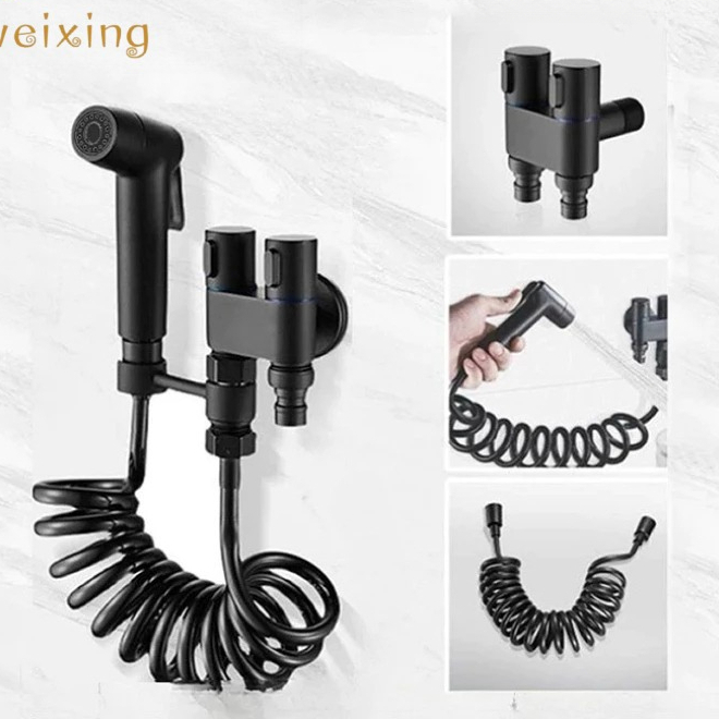 Set Jet Shower Toilet Hitam | Kepala Jet + Selang 1/2" inch | Kran Air Jet Spray Kamar Mandi Mevvah