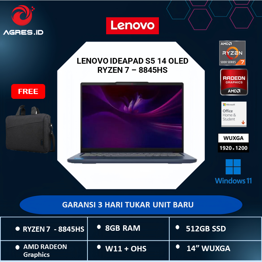 LENOVO IDEAPAD SLIM 5 14 OLED RYZEN 7 8845HS 16GB 512SSD W11+OHS 14.0WUXGA