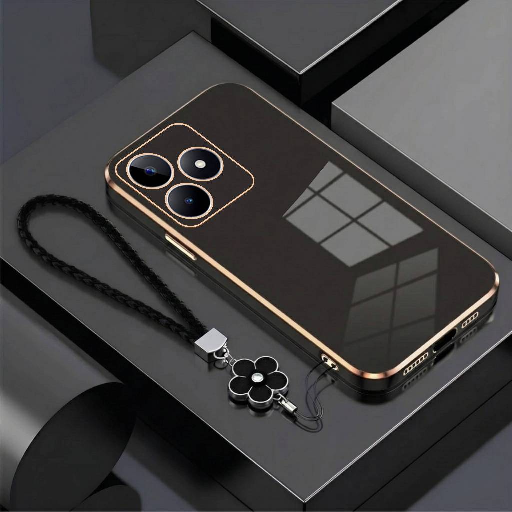 Soft Case Realme C53 C35 C67 C65 Case Plating Luxury Glossy With Flower Lanyard