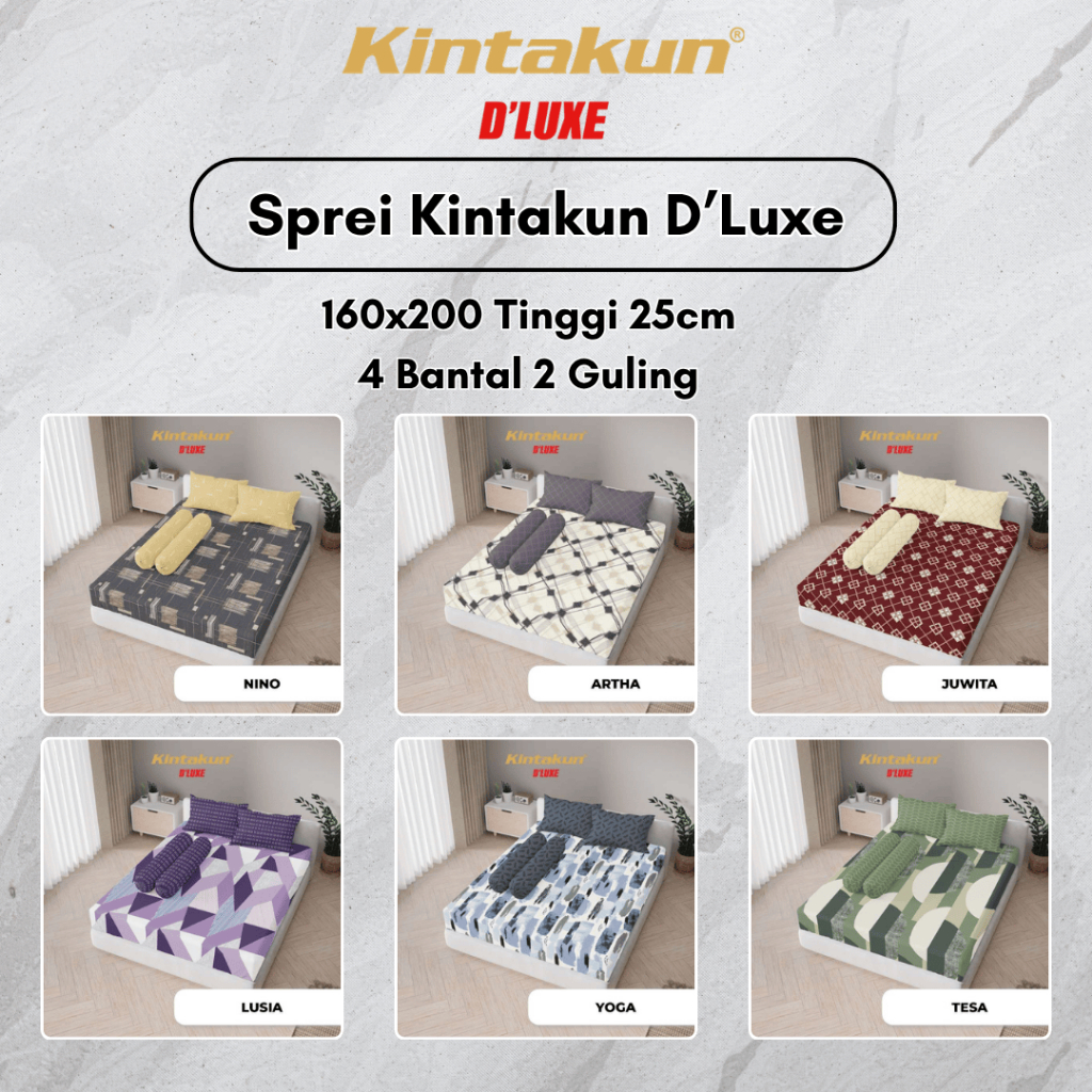 Sprei Kintakun D'luxe 160x200 Tinggi 25cm - Sprei Queen Size 4 Bantal 2 Guling