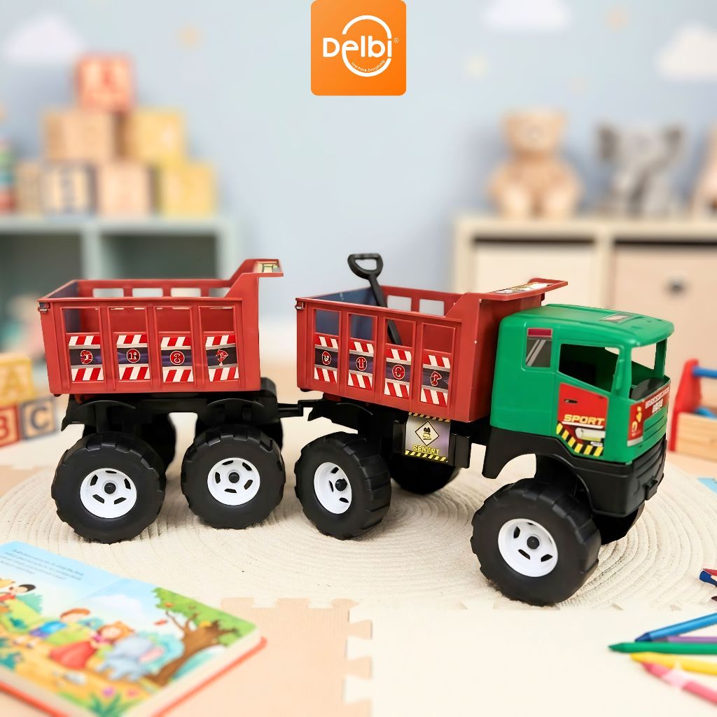 DELBIHOUSE - MAINAN MOBILAN TRUCK BOX DUA GANDENG DENGAN SEKOP TRUK 8 RODA BX45