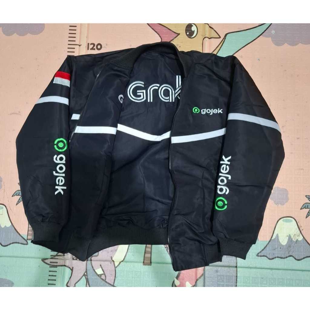JAKET GRAB HITAM BOLAK BALIK GOJEK HITAM WATERPROOF BORDIR MURAH