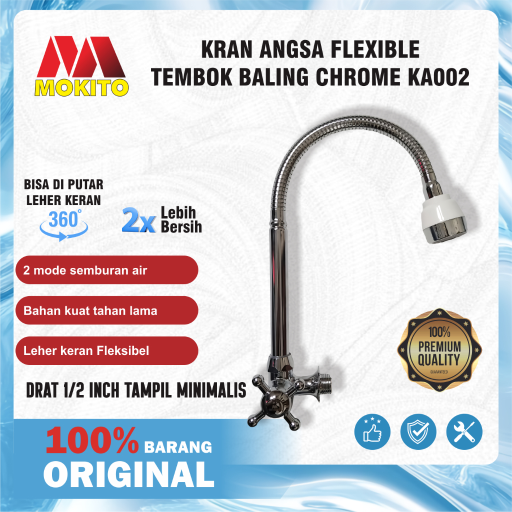 KRAN ANGSA FLEXIBLE TEMBOK BALING CHROME KA002 / Kran Cuci Piring Minimalis Premium Handle Baling MO