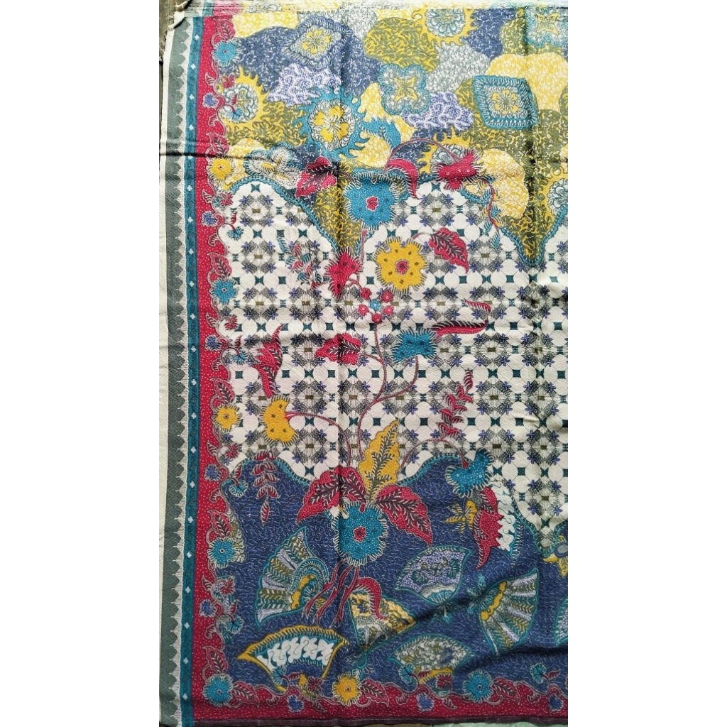 katun Dobby Merah ungu tua biru kuning bunga ceplok Kain Batik Premium hijau tua Print Pekalongan