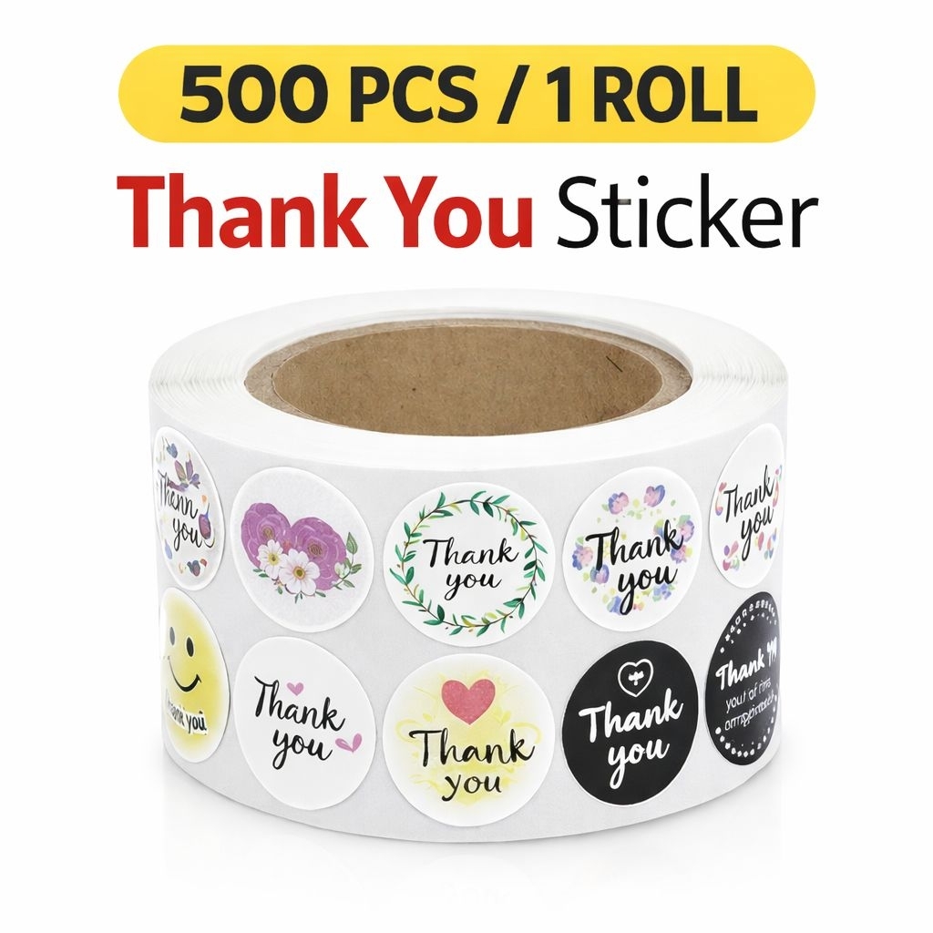 Stiker Thank You 500 PCS 1 Roll | Label Kemasan Olshop Lucu Aesthetic Packing Paket