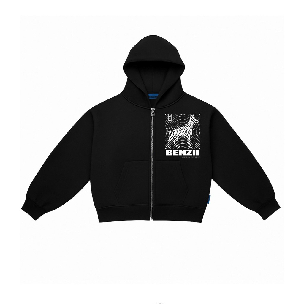 BENZII CLUB - Zipper YKK Hoodie Boxy 330GSM Ripple Dog Black