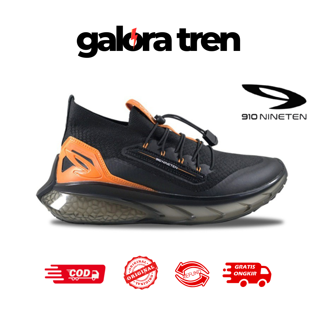 910 Nineten Sepatu Lari - YUKA ACE HITAM ORANGE