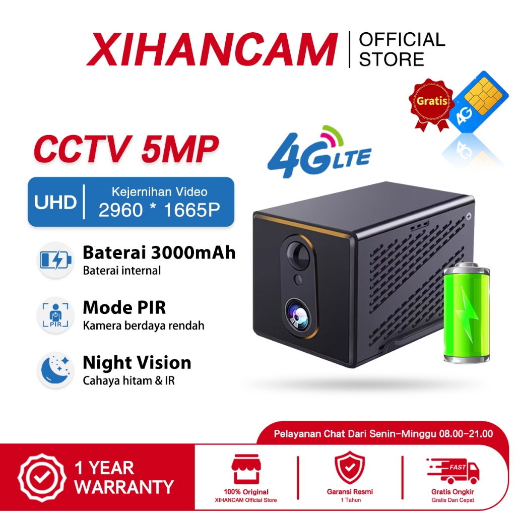 XIHANCAM 5MP CCTV Mini Sim Card 4G Kamera Mini CCTV Kecil Tersembunyi Tanpa Kabel Spy Cam CCTV Konek