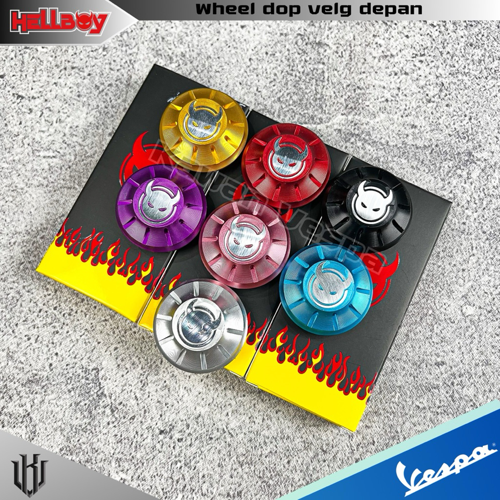 Wheeldop tutup velg depan Hellboy allumunium CNC vespa matic Sprint primavera s125 LX