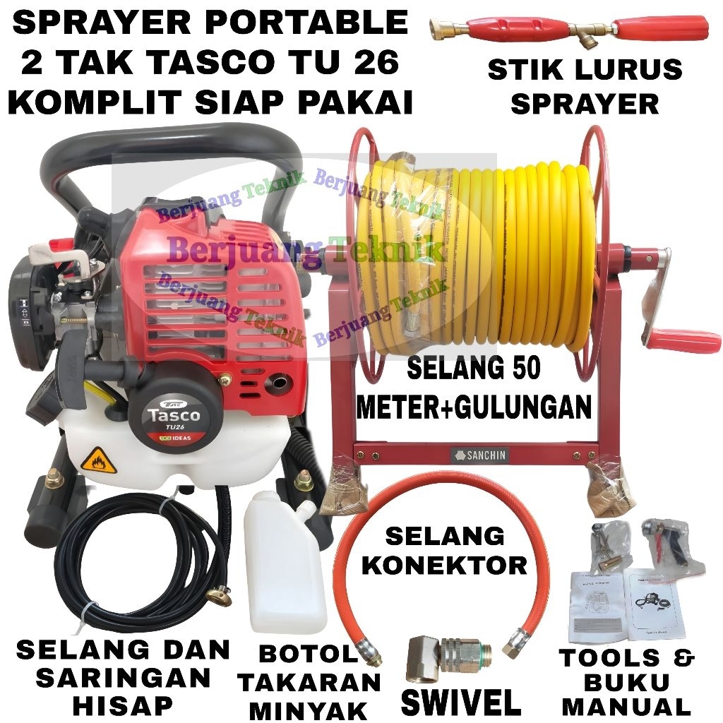 Mesin Sprayer Portable 2 Tak TASCO TU 26 komplit selang 100 meter dan gulungan dan stik gun sprayer 