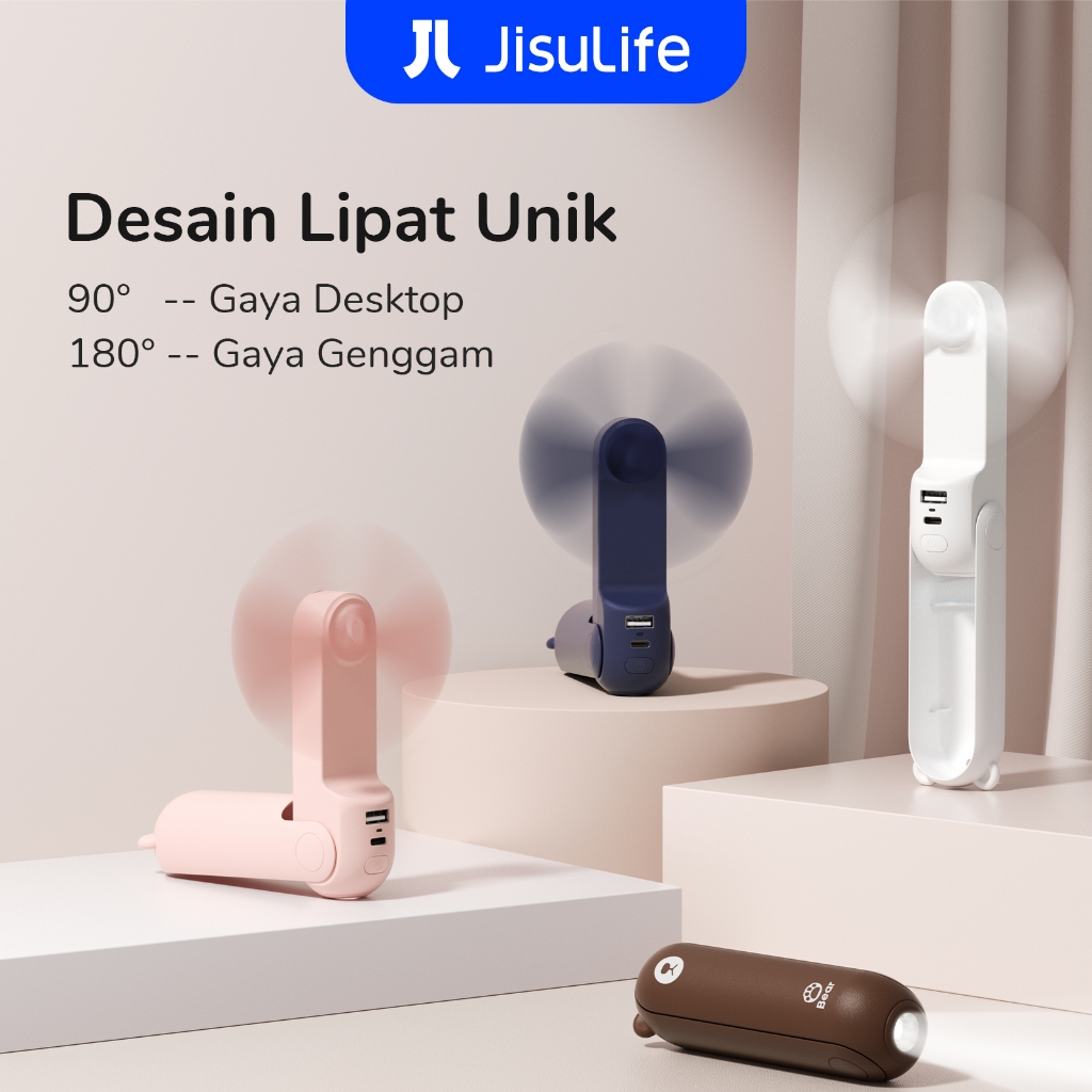 JISULIFE Kipas Angin Portable 3 in 1 Kipas Angin Portable&Power Bank&Senter Tahan 19/37 Jam Cas USB 