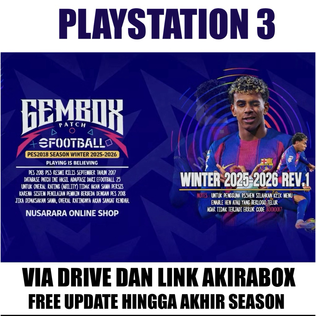 PES 2026 Gembox Patch PS3 winter rev 1 bulan april 2026
