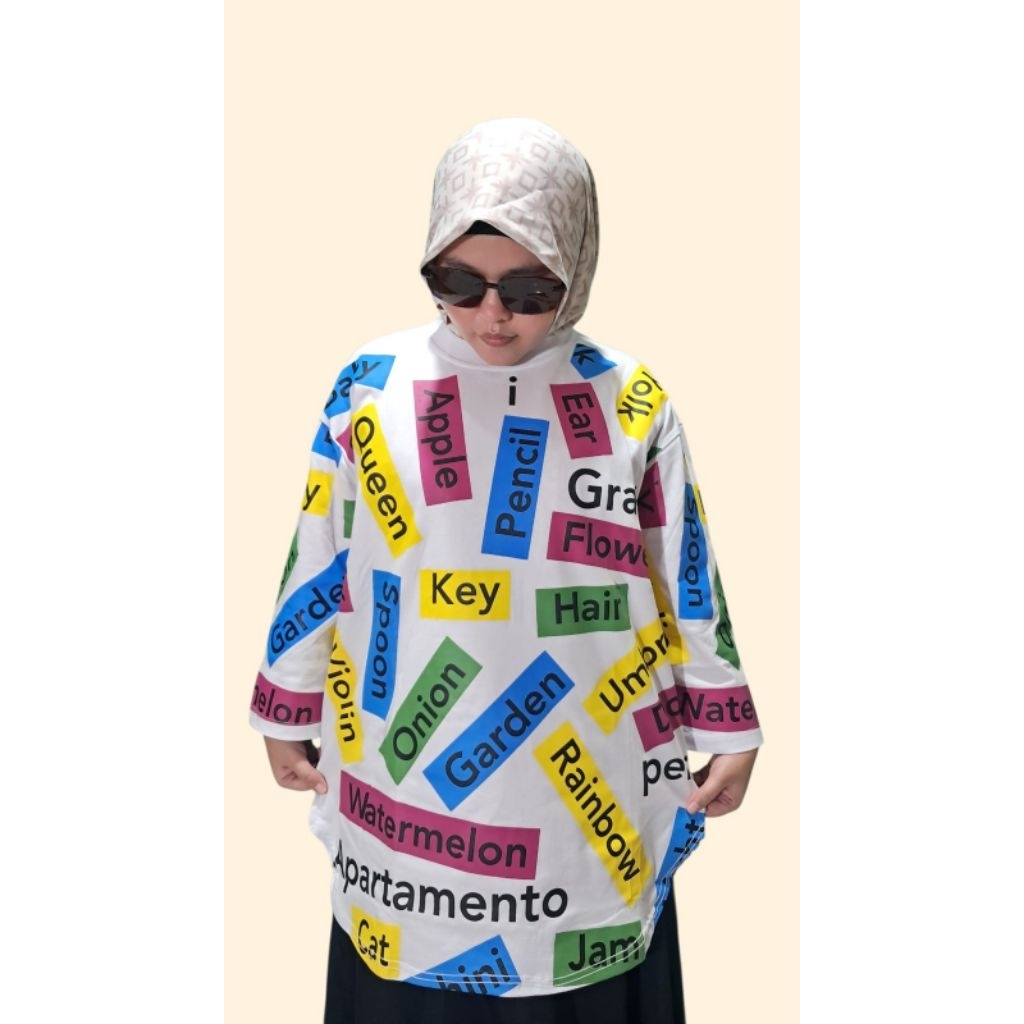 Kaos Oversize Wanita Lengan Panjang 7/8 Kaos Wanita Katun 20s