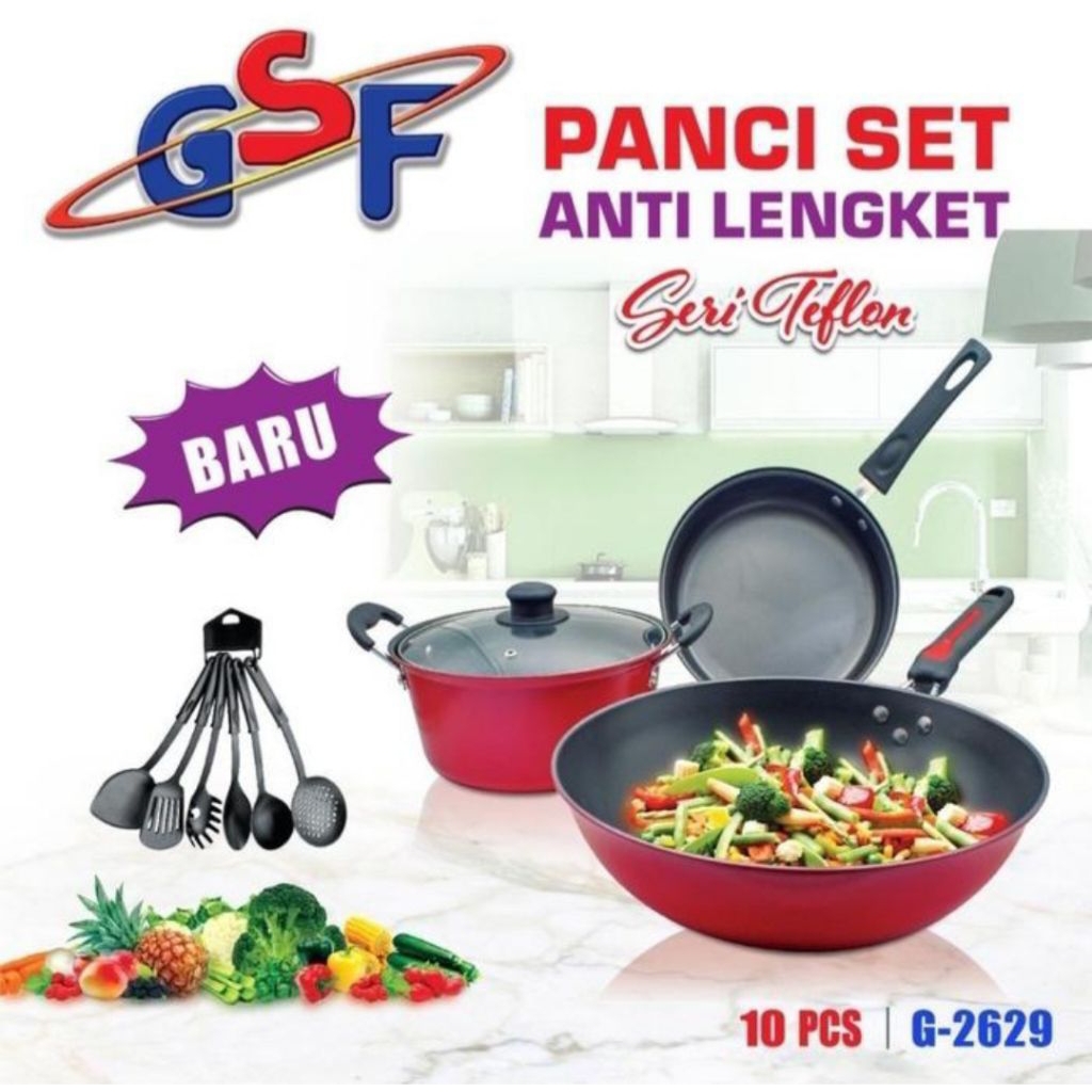 [COD] PANCI SET GSF 2629 ANTI LENGKET 1SET ISI 10PCS SERIES TEFLON - PANCI SET ANTI LENGKET + SPATUL