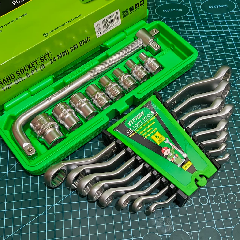 TEKIRO 1/2 INCH SET 6 PT 8 - 24 MM PLASTIK 10 PCS / KUNCI SOCK SET / Ring Set 8 Pcs Victory / Alat L