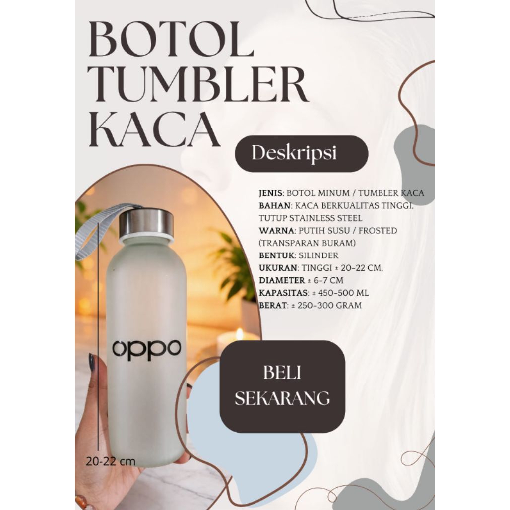 Botol Minum Kaca Frosted /Tumbler kaca,custom