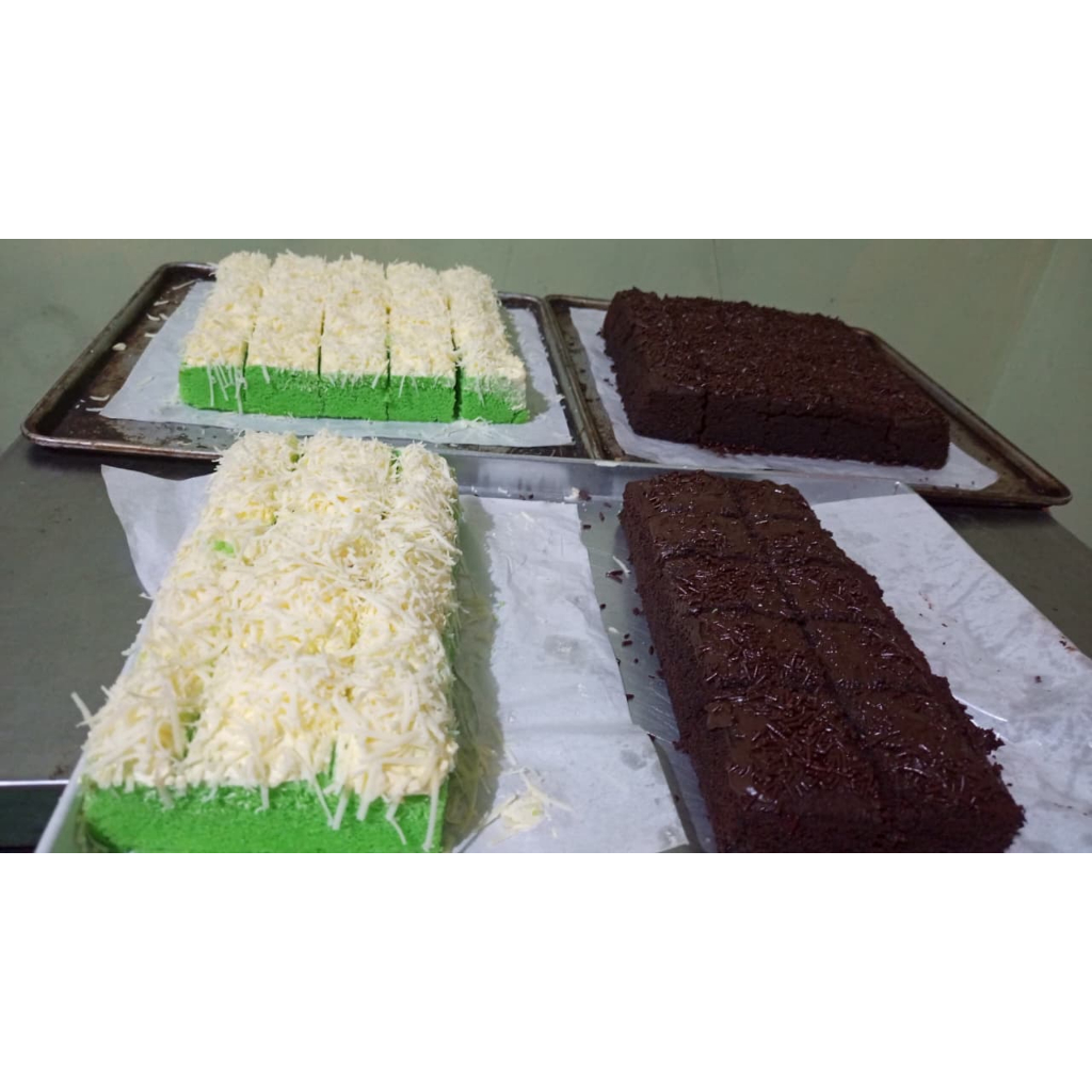 Brownies Kukus Super Lembut - Bolu Pandan Keju Sekat - Brownies kukus Bolu Premium Fresh Homemade