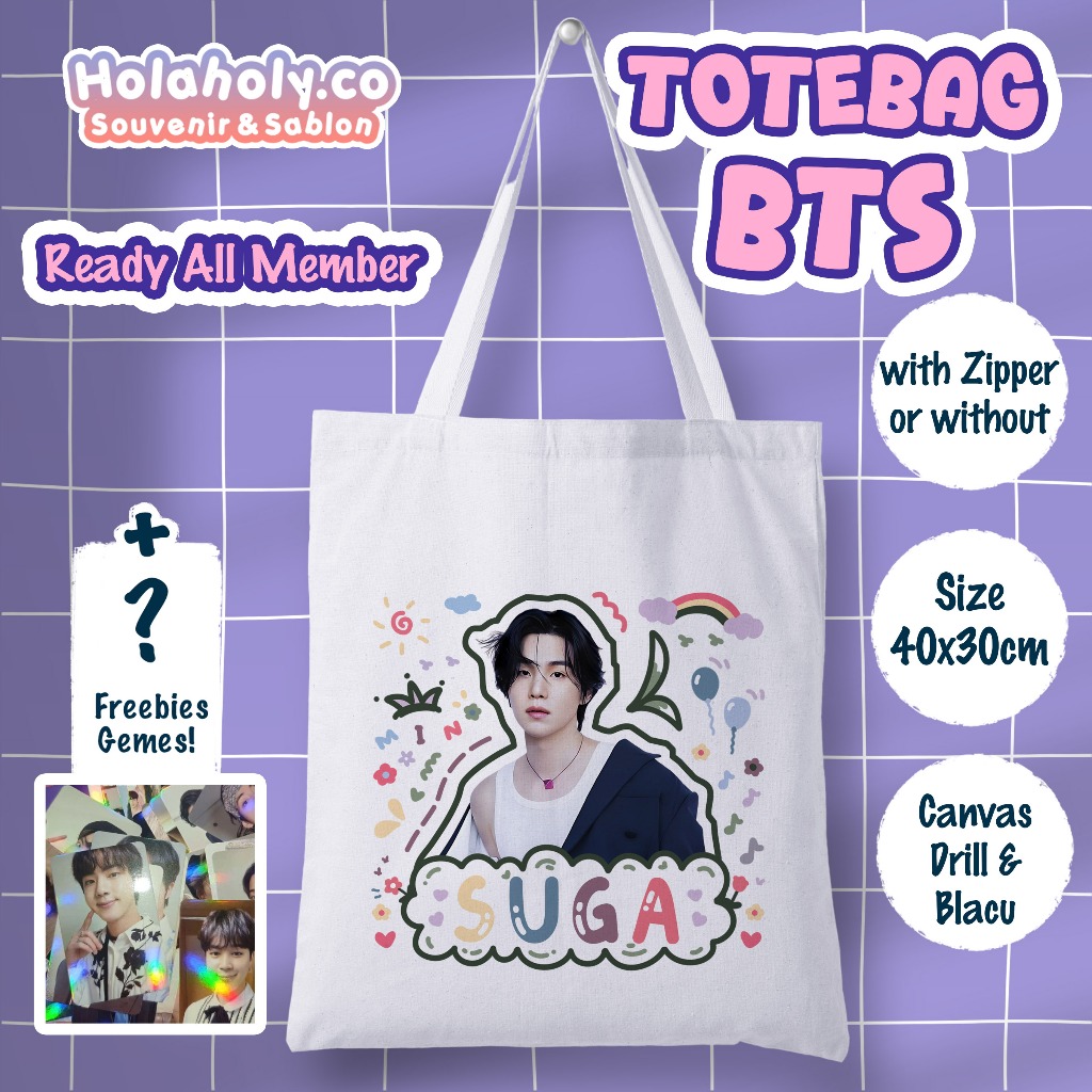 Tas Totebag BTS Kanvas FOTO Gemes Fankit ARMY Freebies Gift Kado Kpop Korea (READY)(COD)
