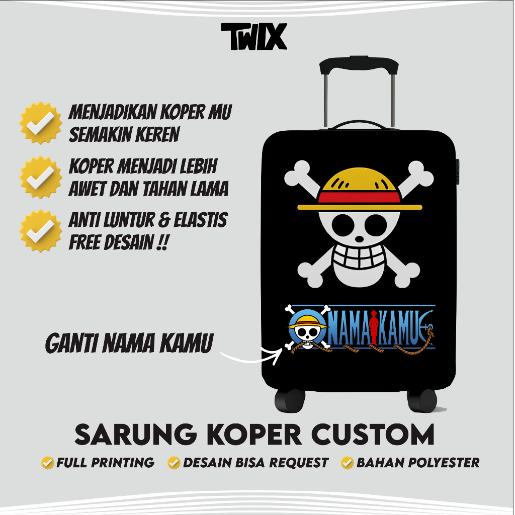 Sarung Koper Custom Full Printing Tema One Piece Request Nama Sendiri Pelindung Koper Request Nama