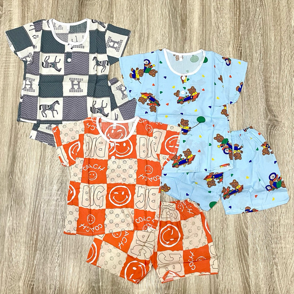 Set Pendek Rayon - Anak Laki laki dan perempuan size 1-4 tahun