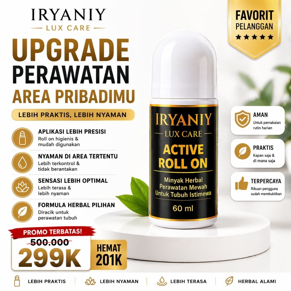 Iryaniy Lux Care Roll On 60ml – Minyak Herbal Pemijatan Area Tubuh Tertentu | Praktis & Luxury