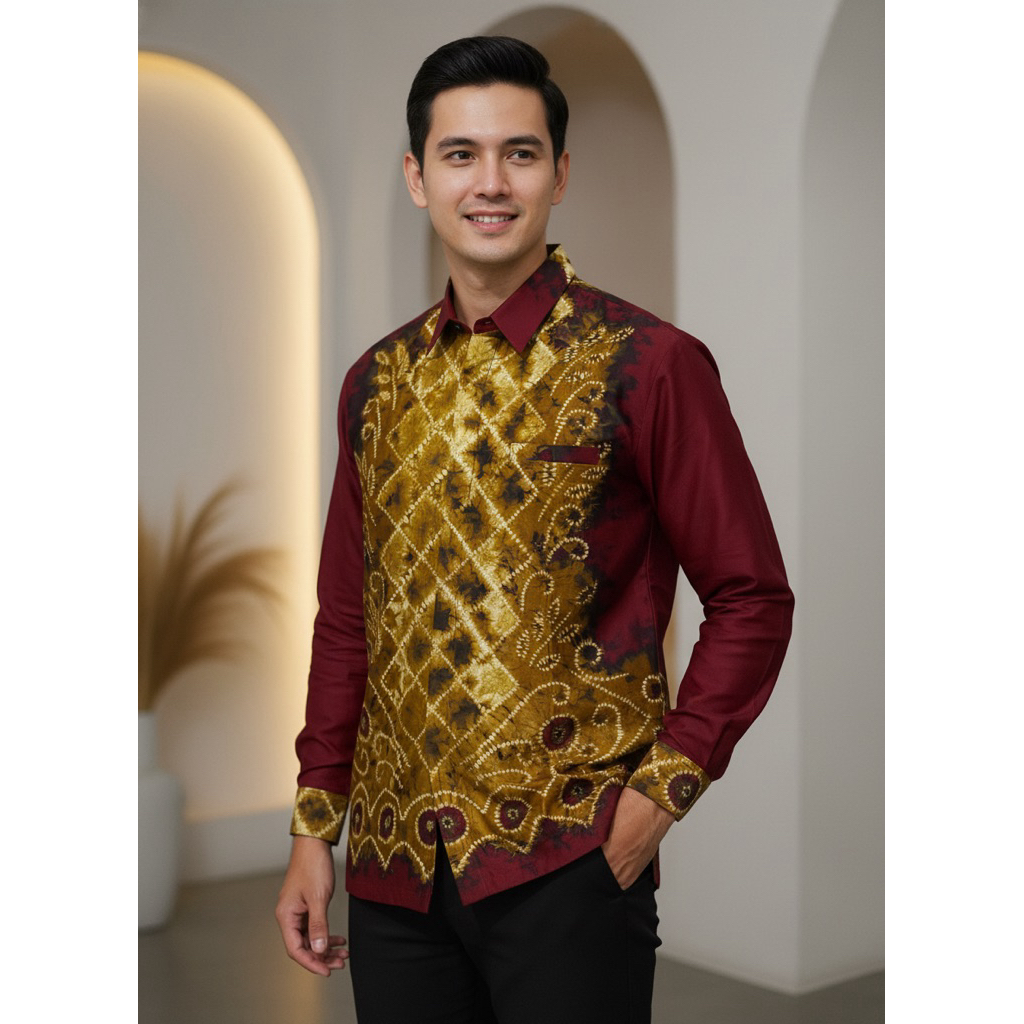 BAJU KEMEJA PRIA MOTIF SASIRANGAN SIZE XXL